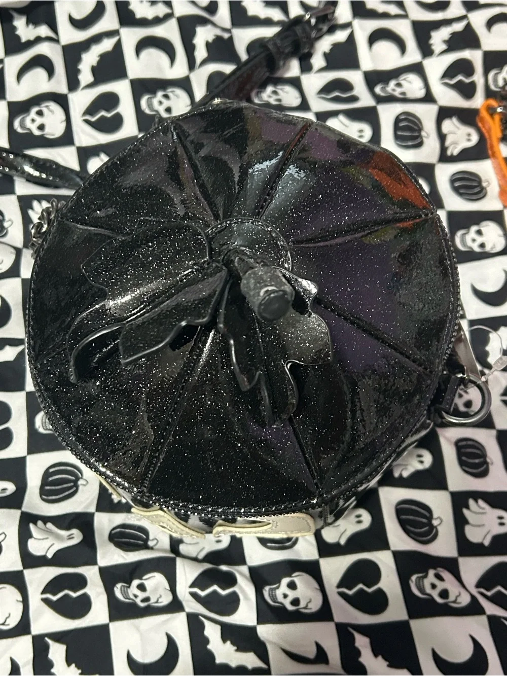 Goth Halloween glitter Pumpkin jack o lantern Crossbody Bag
